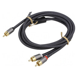 Cablu RCA 2m Aurit Negru/Gri | Electronic-mag.ro | Componente Electronice