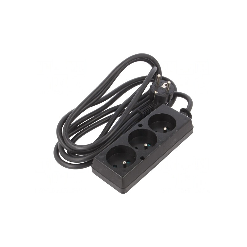Prelungitor alimentare 3 prize PVC negru 3m 16A | Electronic-mag.ro | Componente Electronice
