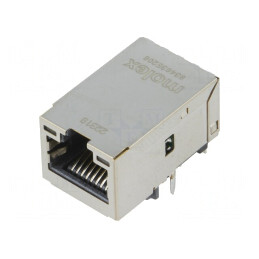 Soclu RJ45 cu LED aurit ecranat pentru PCB | Electronic-mag.ro | Componente Electronice