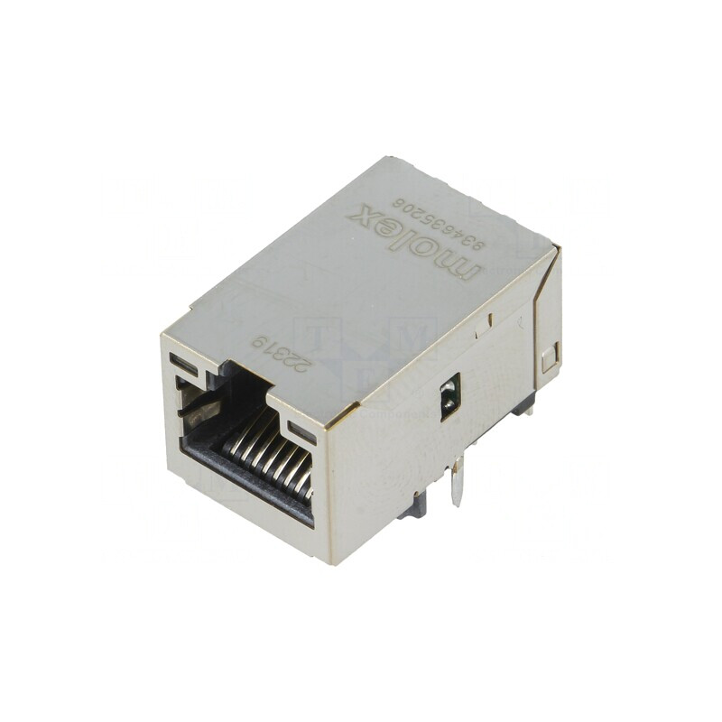 Soclu RJ45 cu LED aurit ecranat pentru PCB | Electronic-mag.ro | Componente Electronice