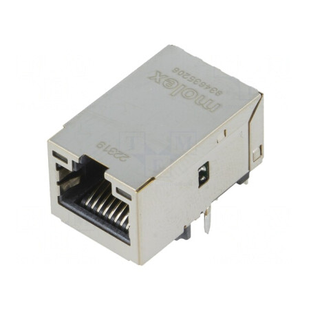 Soclu RJ45 cu LED aurit ecranat pentru PCB | Electronic-mag.ro | Componente Electronice