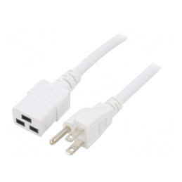 Cablu Alb 3m 15A 3x14AWG IEC C19 Mamă la NEMA 5-15 Mufă PVC | Electronic-mag.ro | Componente Electronice