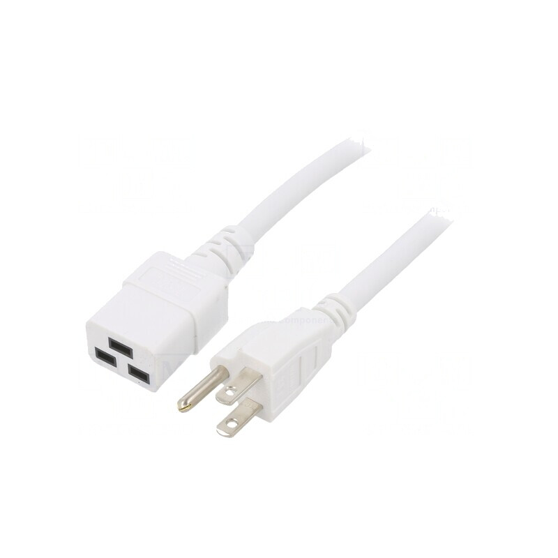 Cablu Alb 3m 15A 3x14AWG IEC C19 Mamă la NEMA 5-15 Mufă PVC | Electronic-mag.ro | Componente Electronice