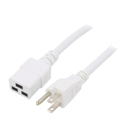 Cablu Alb 3m 15A 3x14AWG IEC C19 Mamă la NEMA 5-15 Mufă PVC | Electronic-mag.ro | Componente Electronice
