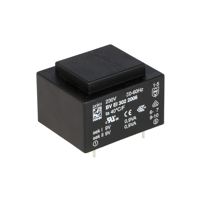 Transformator încapsulat 1,8VA 230VAC 9V 100mA PCB | Electronic-mag.ro | Componente Electronice