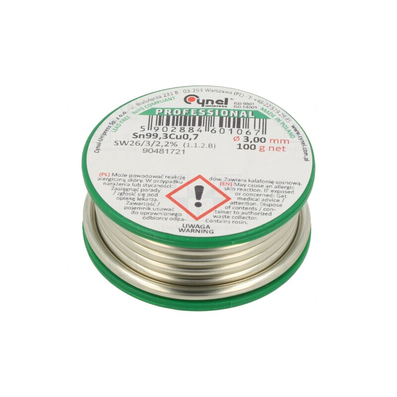 Sârmă de lipit fără plumb 3mm 100g 227°C | Electronic-mag.ro | Componente Electronice