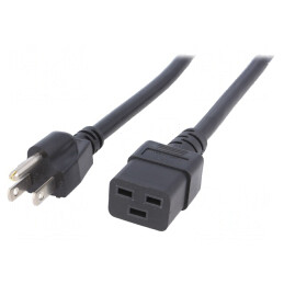 Cablu de Alimentare 3x14AWG IEC C19 Mamă - NEMA 5-15 Mufă 3m Negru