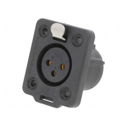 Soclu XLR mamă 3 pini negru cu buton 6A | Electronic-mag.ro | Componente Electronice