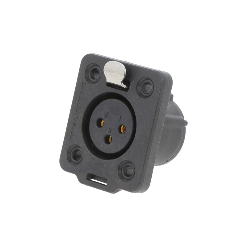 Soclu XLR mamă 3 pini negru cu buton 6A | Electronic-mag.ro | Componente Electronice