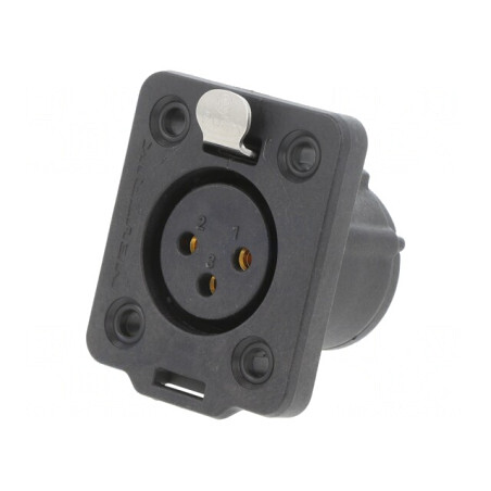 Soclu XLR mamă 3 pini negru cu buton 6A | Electronic-mag.ro | Componente Electronice