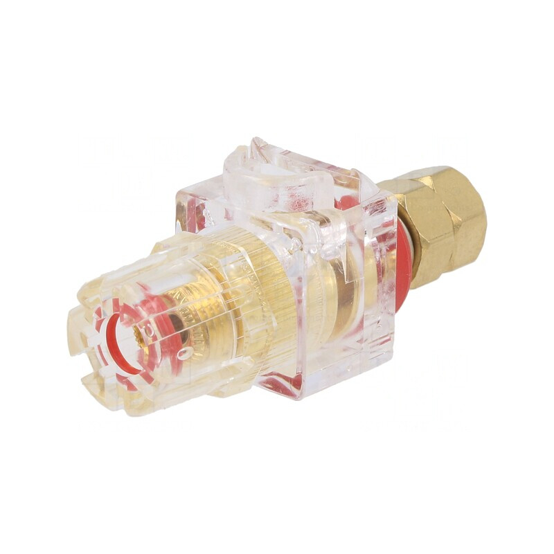 Soclu Banană 3mm 60A Roșie Transparentă Aurită 20mΩ | Electronic-mag.ro | Componente Electronice
