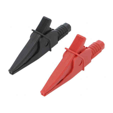 Borne crocodil 20A 39mm 1kV negru/roșu | Electronic-mag.ro | Componente Electronice