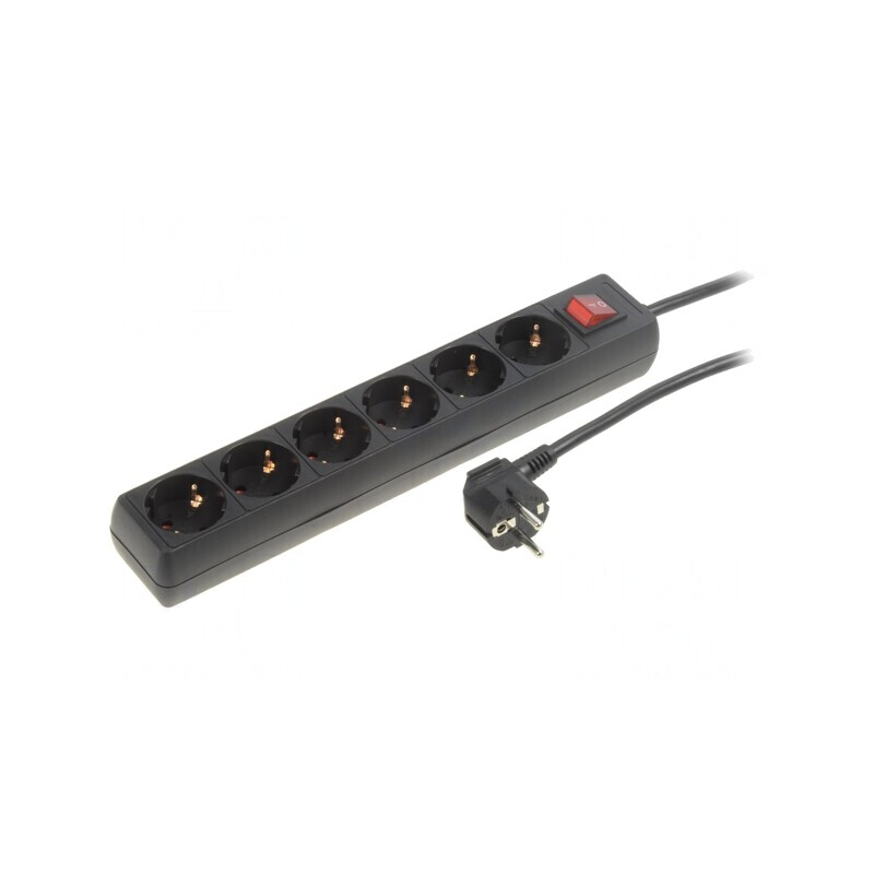 Prelungitor 6 Prize 230V 16A Negru | Electronic-mag.ro | Componente Electronice