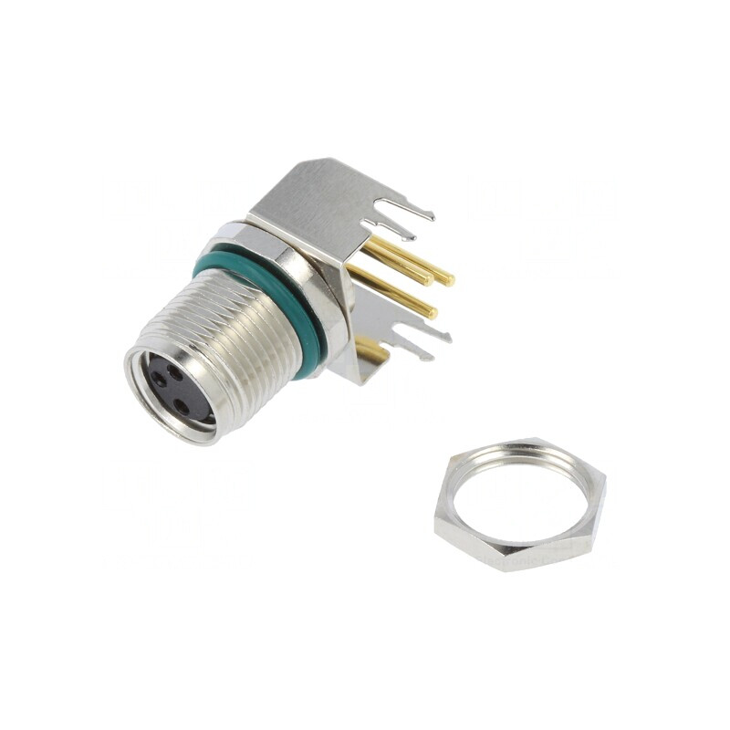 Conector M8 Mamă 3 PIN 90° PCB 4A IP68 | Electronic-mag.ro | Componente Electronice