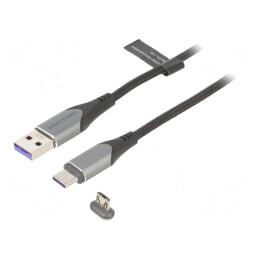 Cablu magnetic USB 2.0, 1m, negru, 480Mbps | Electronic-mag.ro | Componente Electronice