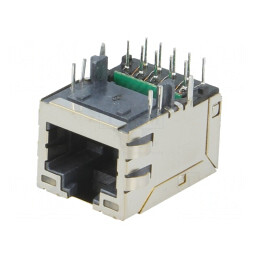 Soclu RJ45 Ecranat cu LED Aurit pentru PCB | Electronic-mag.ro | Componente Electronice