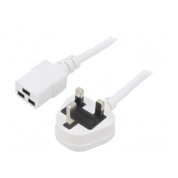 Cablu Alimentare 3m Alb 13A 3x1,5mm2 cu Mufă BS 1363 și Conector IEC C19 | Electronic-mag.ro | Componente Electronice