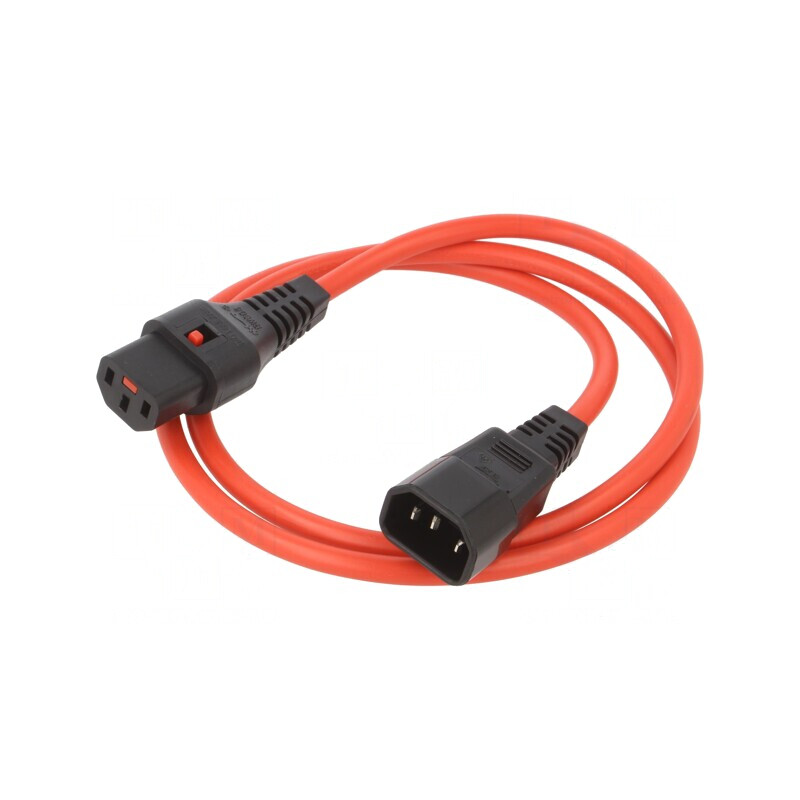Cablu de Alimentare IEC C13 la IEC C14 cu Blocare 1m Roșu | Electronic-mag.ro | Componente Electronice