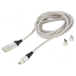 Cablu Magnetic USB 2.0 2m Gri 3A | Electronic-mag.ro | Componente Electronice