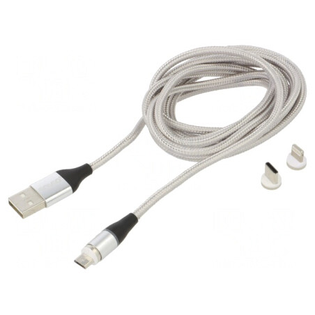Cablu Magnetic USB 2.0 2m Gri 3A | Electronic-mag.ro | Componente Electronice