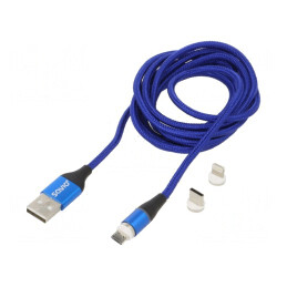 Cablu Magnetic USB 2.0 2m Albastru 3A | Electronic-mag.ro | Componente Electronice