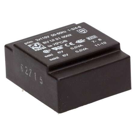 Transformator încapsulat 1VA 115V 6V PCB | Electronic-mag.ro | Componente Electronice