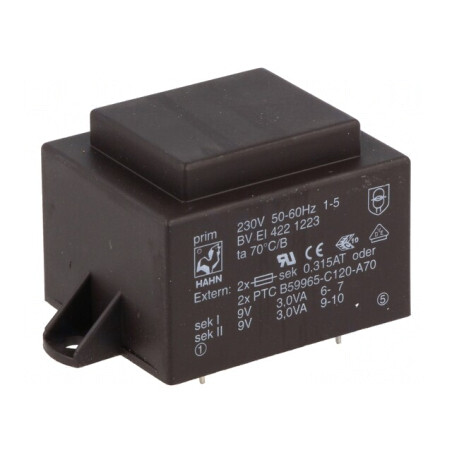 Transformator Încapsulat 6VA 230VAC 9V 334mA PCB | Electronic-mag.ro | Componente Electronice