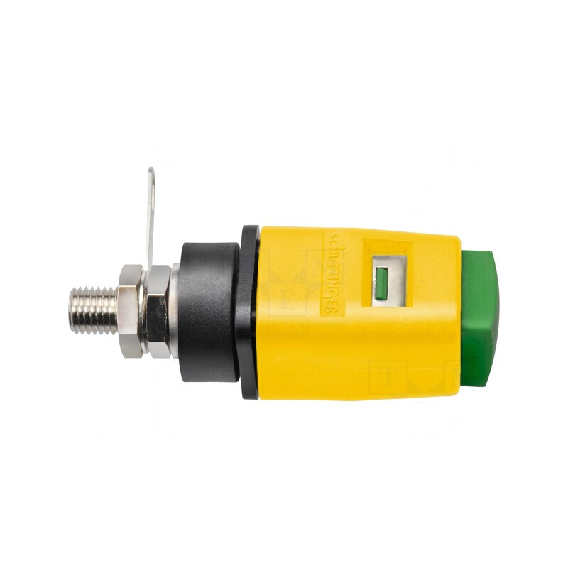Clemă laborator galben-verde 70VDC 16A nichel | Electronic-mag.ro | Componente Electronice