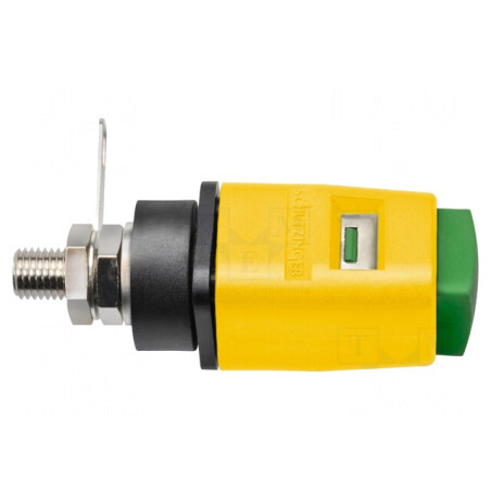 Clemă laborator galben-verde 70VDC 16A nichel | Electronic-mag.ro | Componente Electronice