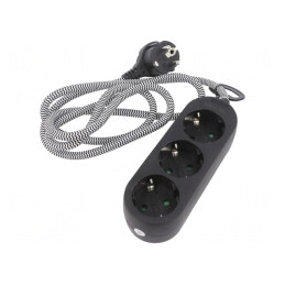 Prelungitor cu 3 prize, 250VAC, negru | Electronic-mag.ro | Componente Electronice