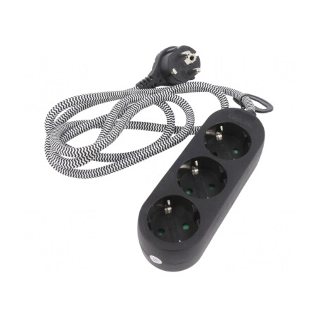 Prelungitor cu 3 prize, 250VAC, negru | Electronic-mag.ro | Componente Electronice