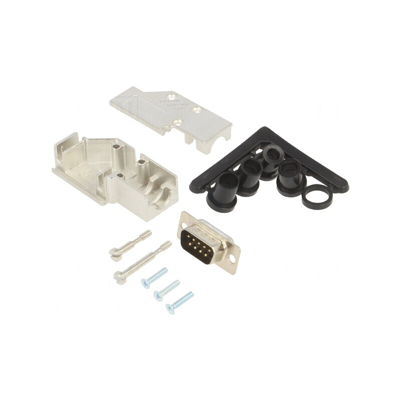 Conector D-Sub 9 PIN Mufă Tată 90° Negru pentru Cablu | Electronic-mag.ro | Componente Electronice