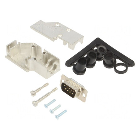 Conector D-Sub 9 PIN Mufă Tată 90° Negru pentru Cablu | Electronic-mag.ro | Componente Electronice