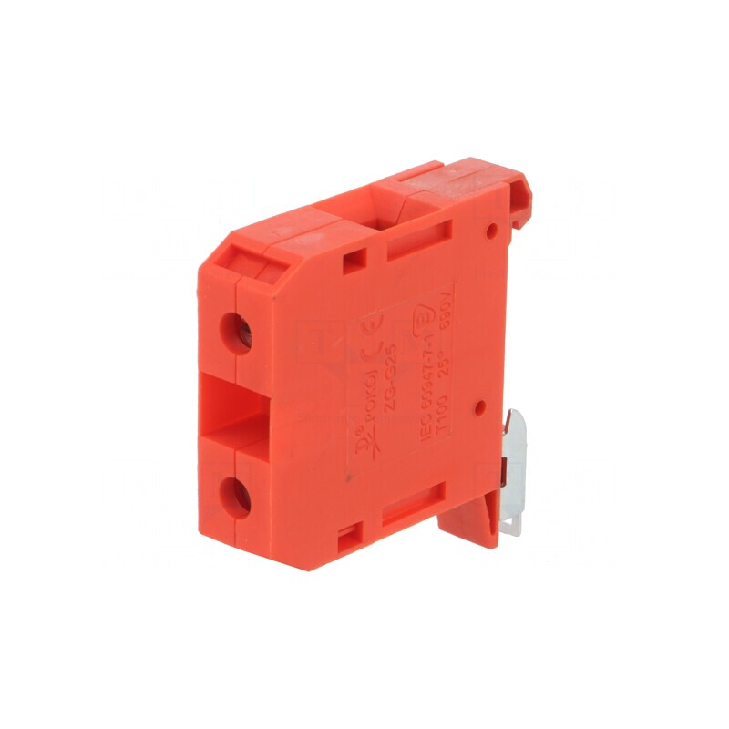 Conector de Șine 4-25mm² 1 Pistă 2 Borne Roșu 15mm | Electronic-mag.ro | Componente Electronice