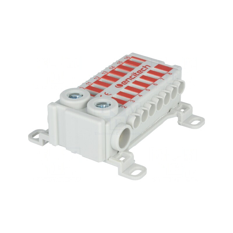 Bloc de distribuție 1 pistă 16 borne roșu | Electronic-mag.ro | Componente Electronice