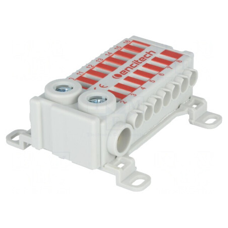 Bloc de distribuție 1 pistă 16 borne roșu | Electronic-mag.ro | Componente Electronice