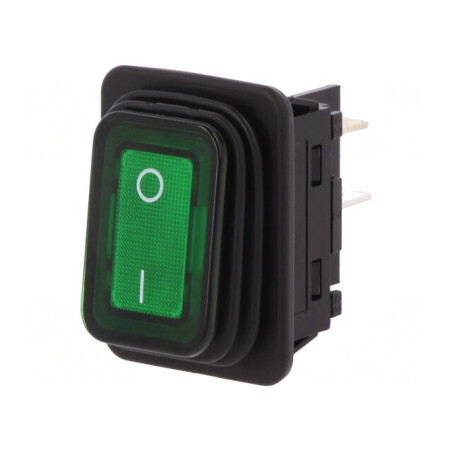 Intrerupator Balansoar Verde ON-OFF 20A 250V cu Bec 230V | Electronic-mag.ro | Componente Electronice