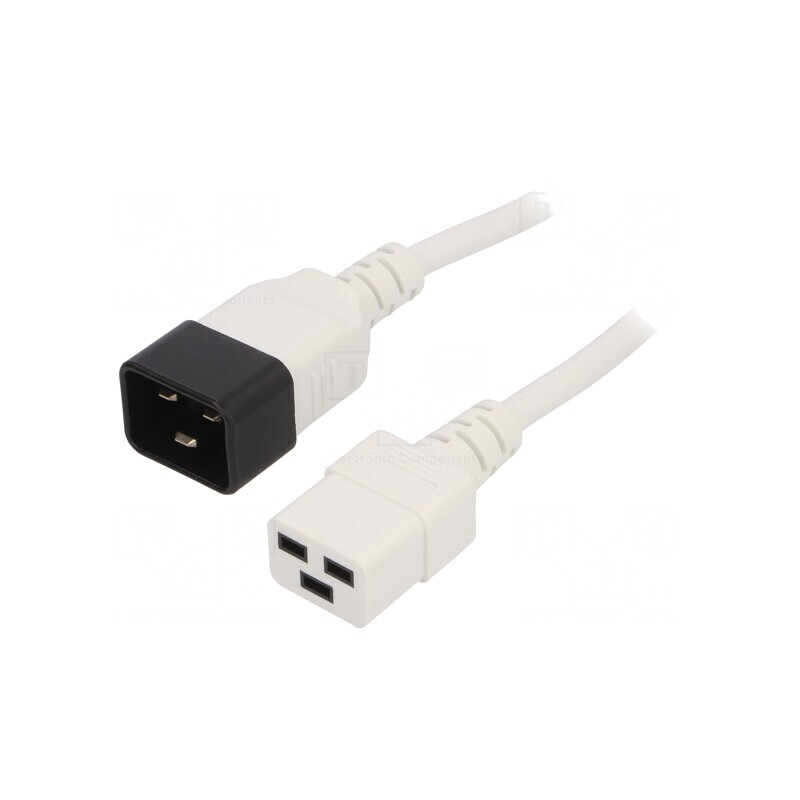 Cablu Prelungitor Alb 3m IEC C19 Mamă la IEC C20 Tată 16A 250V | Electronic-mag.ro | Componente Electronice