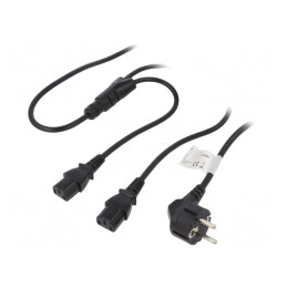 Cablu de Alimentare 1,5m Negru 10A 250V CEE 7/7 la IEC C13 x2 | Electronic-mag.ro | Componente Electronice
