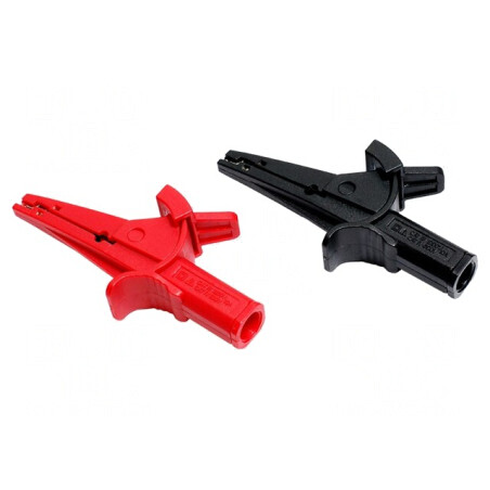 Bornă crocodil 10A 99mm 2 bucăți - neagră și roșie | Electronic-mag.ro | Componente Electronice