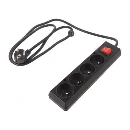 Prelungitor PVC Negru 4 Prize 1,5m 16A | Electronic-mag.ro | Componente Electronice