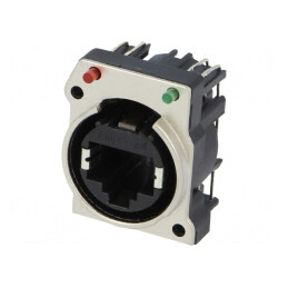 Soclu RJ45 XLRnet Cat 5e cu LED și buton THT | Electronic-mag.ro | Componente Electronice