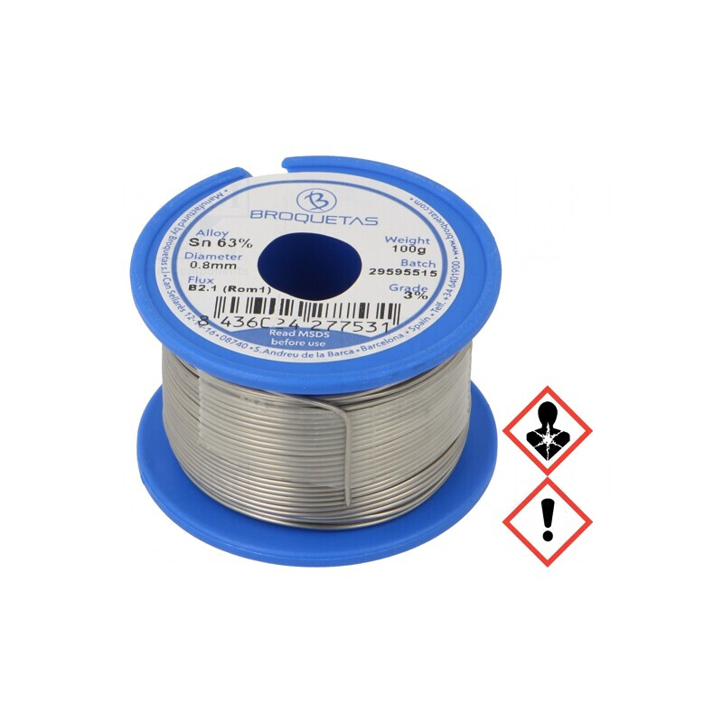 Sârmă de lipit Sn63Pb37 0,8mm 100g cu plumb | Electronic-mag.ro | Componente Electronice Sârmă de lipit Sn63Pb37 0,8mm 100g cu plumb | Electronic-mag.ro | Componente Electronice