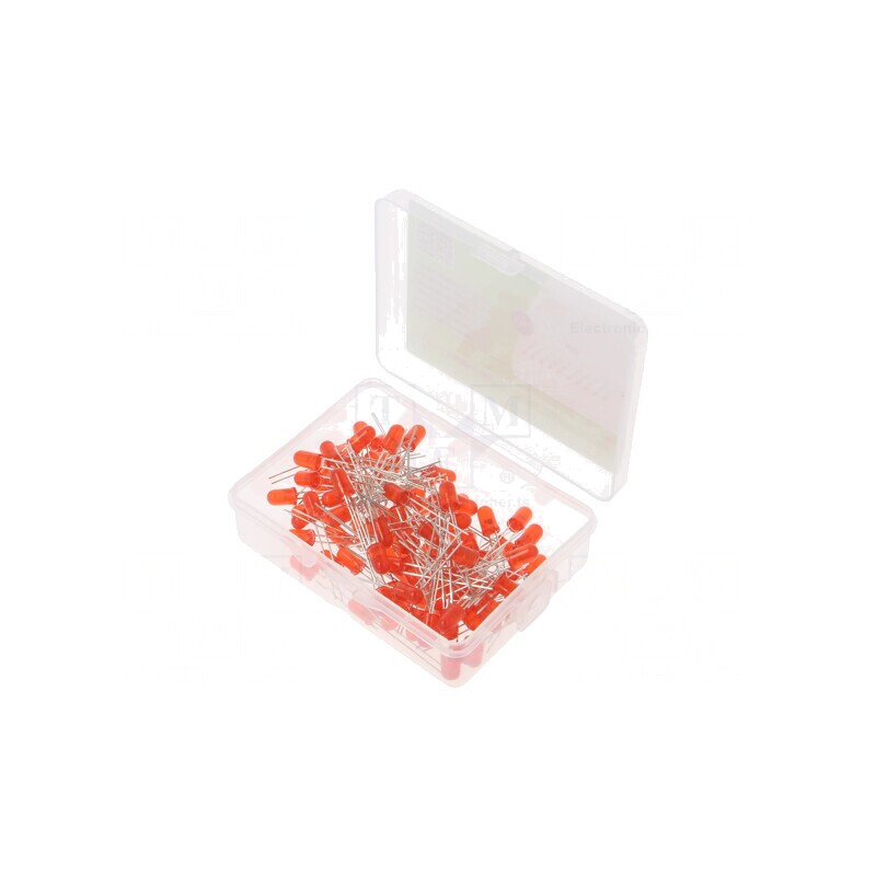 Set 100 LED-uri 5mm Roșii 1.8-2.4V 20mA în Cutie Plastic | Electronic-mag.ro | Componente Electronice