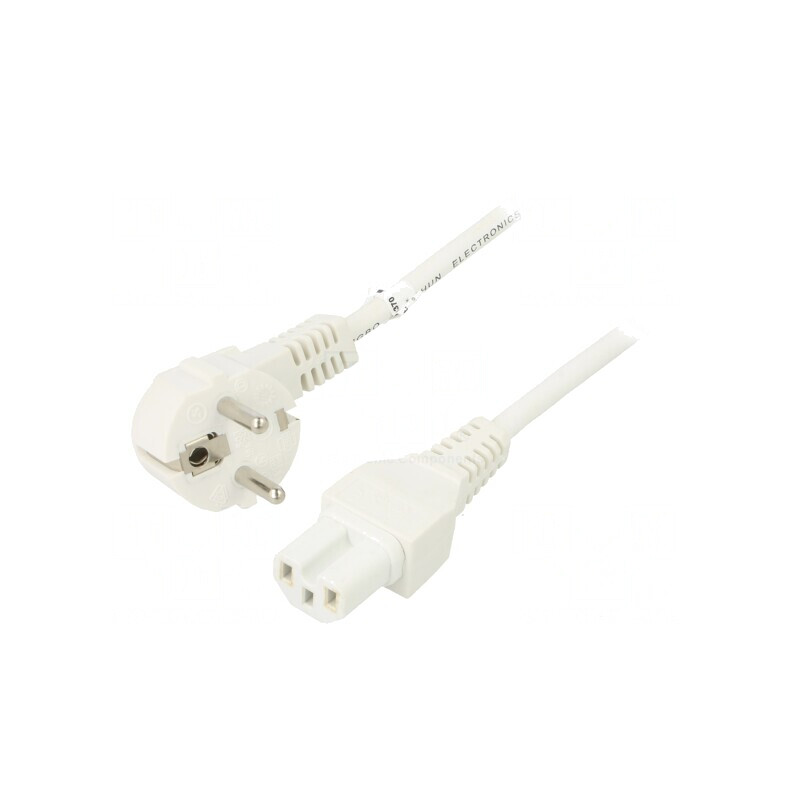 Cablu Alimentare Alb 2m Ștecăr Unghi CEE 7/7 la IEC C15 | Electronic-mag.ro | Componente Electronice