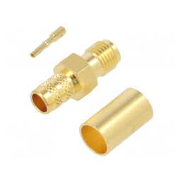 Conector SMA Femelă 50Ω Lipire Crimpare PTFE Aurit | Electronic-mag.ro | Componente Electronice