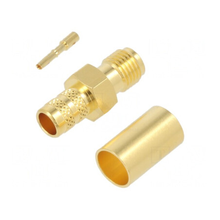 Conector SMA Femelă 50Ω Lipire Crimpare PTFE Aurit | Electronic-mag.ro | Componente Electronice