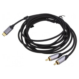 Cablu RCA x2 USB-C Aurit 3m Negru | Electronic-mag.ro | Componente Electronice