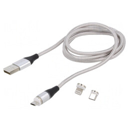 Cablu magnetic USB 2.0 1m gri textil 3A | Electronic-mag.ro | Componente Electronice