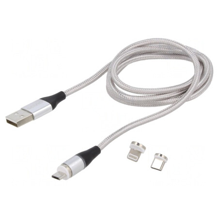 Cablu magnetic USB 2.0 1m gri textil 3A | Electronic-mag.ro | Componente Electronice